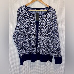 Women’s PARKHURST navy blue cheetah print buttoned knit Cardigan size XL